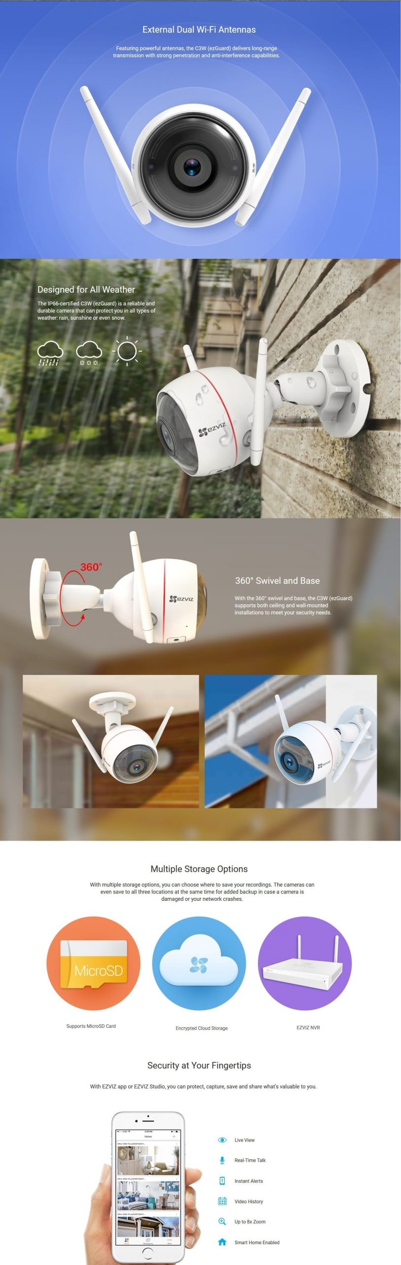 EZVIZ Outdoor Smart Wi-Fi Camera (CS-CV310-A0-1C2WFR)