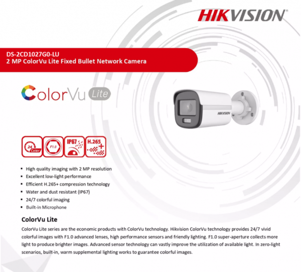 Hikvision 2 MP ColorVu Fixed Bullet Network Camera