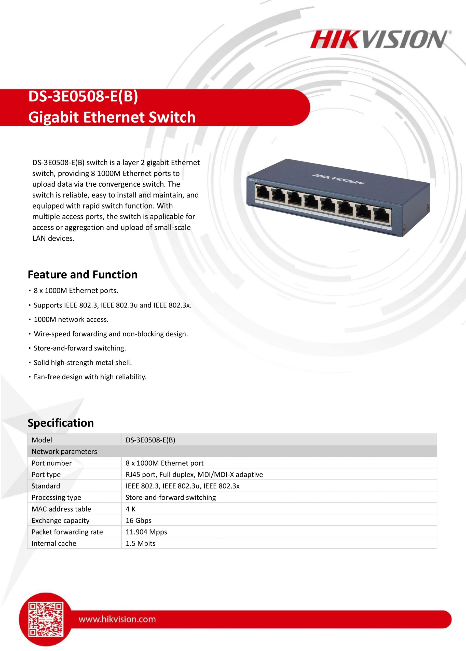 8 Port Gigabit Switch - DS-3E0508-E