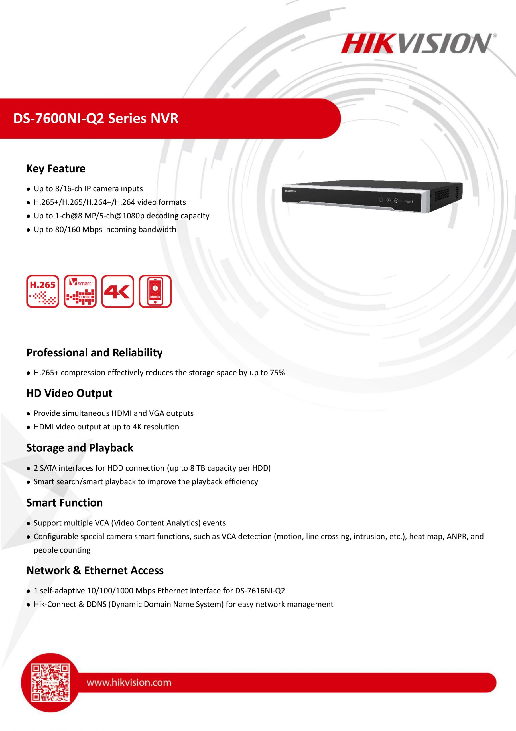 Hikvision DS-7608NI-Q2 8-ch 1U 4K NVR