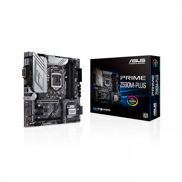 ASUS PRIME Z590M-PLUS-NEW Intel® Z590 micro ATX motherboard with PCIe® 4.0, DisplayPort™, HDMI®, DVI, SATA 6 Gbps, USB 3.2 Gen 2x2 Type-C®, Thunderbolt™ 4 support, and Aura Sync RGB lighting