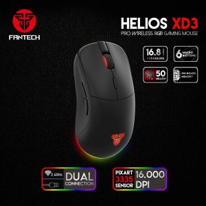 Fantech HELIOS XD3 Premium Wireless Wired Mouse Pixart 3335 Built in Battery Wired-BLACK