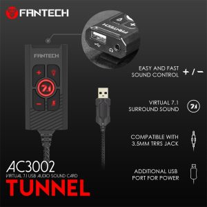 Fantech Ac3002 7.1 Audio Sound Card Volume And Mic Risk Control Controller 7.1 Additional Functions For Gaming Headset EarPods