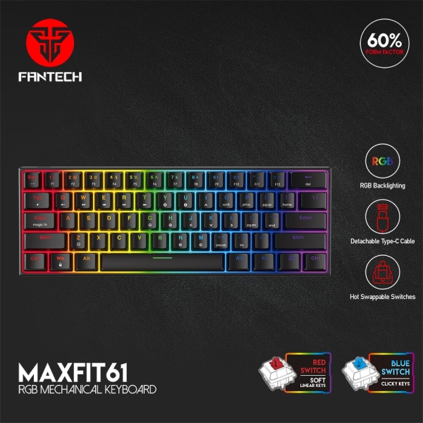 Fantech MK857 Maxfit61 Gaming Keyboard ( Black ) / ( Red Switch )